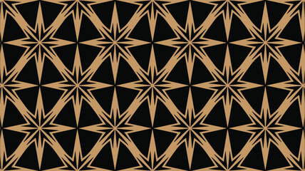 Elegant geometric pattern with modern starburst design in gold and black, perfect for backgrounds or sophisticated textile prints and fashion design