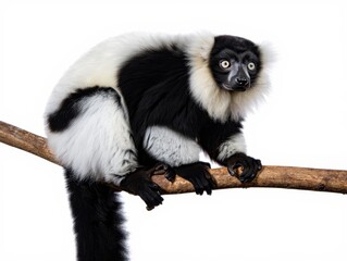 Mischievous Black and White Lemur Perches on Branch