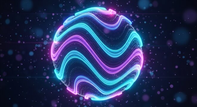 Wave-like Luminous Sphere: Abstract Visualization of Undulating Energy, Potential Power, and Inner Workings