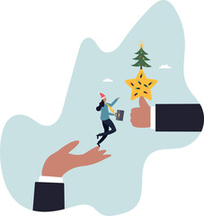 Empowerment or encouragement to help employee reach career success, woman leadership, support or help for work achievement,about a man and his life.