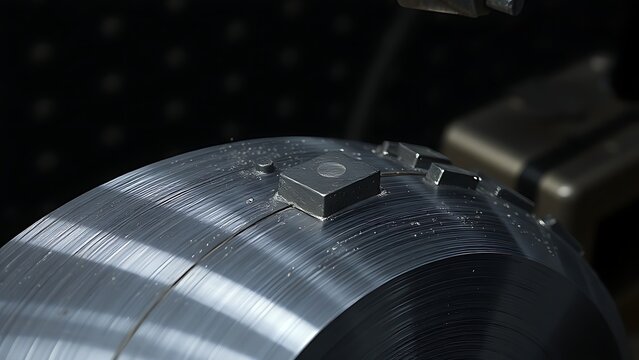 workpiece. A metal workpiece with precise grinding marks, highlighting industrial craftsmanship and texture. safety posters.