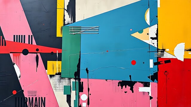 discordant. Abstract composition of clashing colors and sharp angular lines, unbalanced. wellbeing guides, coaching materials, designed for mental health education and mindfulness programs.