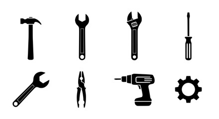 Vector graphic of hand tools for diy projects and home repair icons for construction and maintenance work silhouette