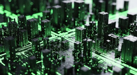 Futuristic Cyberpunk Cityscape with Neon Lights and Data Flow