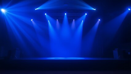 decibel. Concert stage with dramatic blue spotlight effect and atmospheric glow. event programs, museum guides, designed for cultural heritage projects and event programs, preserves heritage.