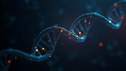 searchlights. Dark DNA strands glowing under artificial light, revealing intricate hidden patterns. STEM education sheets, lab safety posters, designed for biotech research communications.