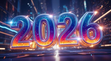 Happy New Year 2026 Celebration Greeting Card Festive Holiday Background with Sparkling Party Design