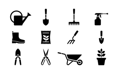 Vector graphic of gardening equipment and supplies for your outdoor and landscaping projects design needs silhouette