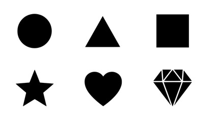 Black vector icons group  with basic geometric forms arranged simply on a plain white background in a symmetrical and organized manner silhouette