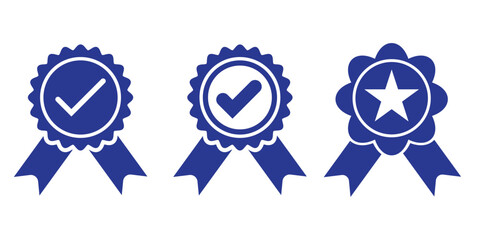 A colorful award badge vectors in various shapes and ribbon styles. Perfect for school projects, certificates, achievements, promotions. Red, Blue, green and Black Colorable and editable. EPS 10