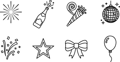Festive celebration icons for holiday fun party invitations and event promotions, sparkling design for new year's eve or birthday greetings with a scalable vector