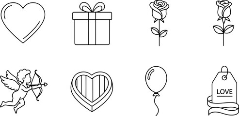Celebrate love with this delightful collection of icons perfect for Valentine's Day and romantic occasions. Cupid, hearts, roses, and gifts convey affection