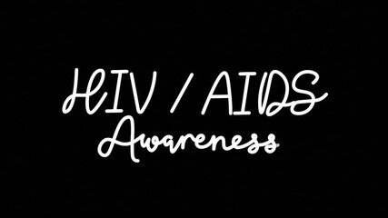 Hiv aids awareness One line continuous animated typography intro outro, hand drawn calligraphy monoline vintage text on background, single line lettering animation, world aids day video white type