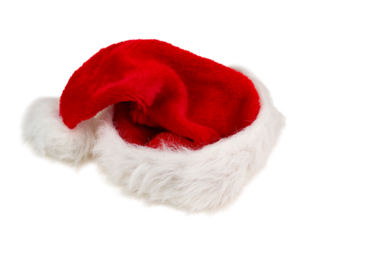 Red and white fur Santa Claus hat isolated