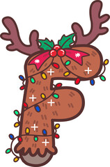 Reindeer Antlers with christmas light Uppercase Font F