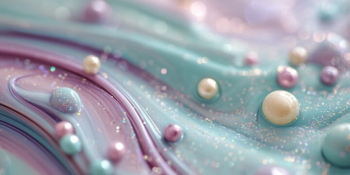 A captivating abstract composition featuring fluid, swirling patterns of soft pastel liquids