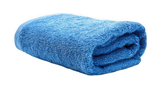 A folded blue towel, ready for use