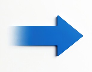 Bright blue arrow pointing right on white surface. The image is clean simple with a single object. Arrow symbolizes direction and progress. Perfect for business websites apps.