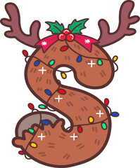 Fototapeta premium Reindeer Antlers with christmas light Uppercase Font S