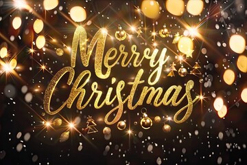 Luxurious Merry Christmas animation with gold lettering, glowing streaks and snow