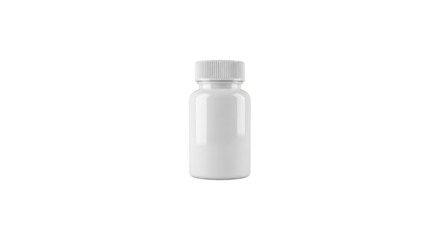 Small white plastic bottle with ribbed cap isolated on transparent background, png