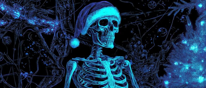 High contrast skeleton celebrates New Year