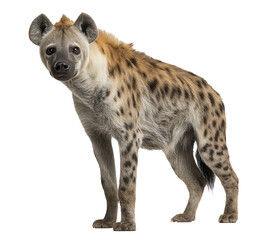 Fototapeta premium Hyena standing on all fours with distinctive coat and facial features in a simple environment
