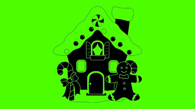 gingerbread illustration green silhouette screen logo video icon holiday outline christmas winter ginger house xmas decoration sweet celebration food shape frosting vector graphic background