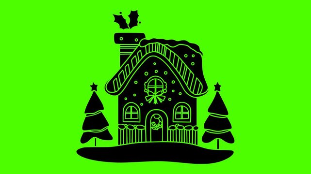 gingerbread illustration green silhouette screen logo video icon holiday outline christmas winter ginger house xmas decoration sweet celebration food shape frosting vector graphic background