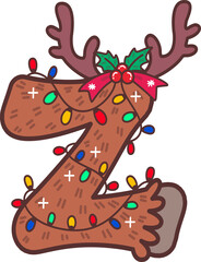 Reindeer Antlers with christmas light Uppercase Font Z