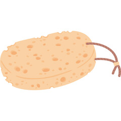 Light Peach Oval Sponge with Brown Hanging String and Textured Surface for Gentle Exfoliation and Cleaning