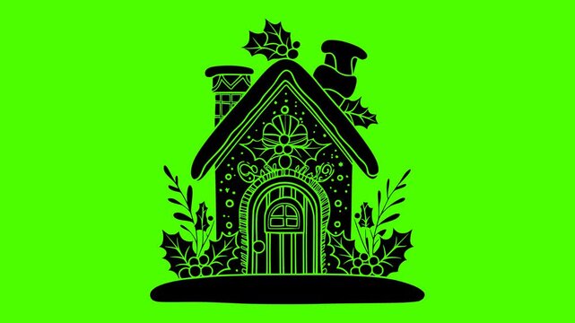 gingerbread illustration green silhouette screen logo video icon holiday outline christmas winter ginger house xmas decoration sweet celebration food shape frosting vector graphic background