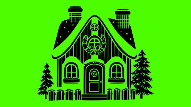 gingerbread illustration green silhouette screen logo video icon holiday outline christmas winter ginger house xmas decoration sweet celebration food shape frosting vector graphic background