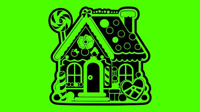 gingerbread illustration green silhouette screen logo video icon holiday outline christmas winter ginger house xmas decoration sweet celebration food shape frosting vector graphic background