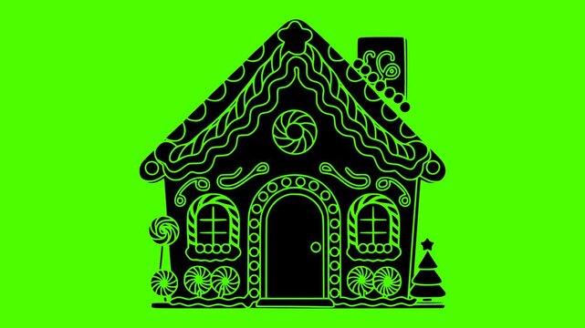 gingerbread illustration green silhouette screen logo video icon holiday outline christmas winter ginger house xmas decoration sweet celebration food shape frosting vector graphic background