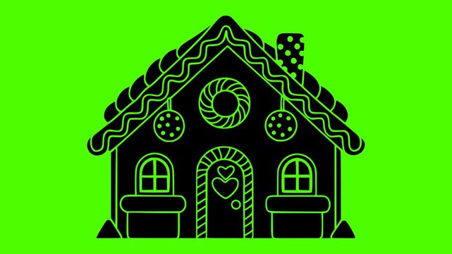 gingerbread illustration green silhouette screen logo video icon holiday outline christmas winter ginger house xmas decoration sweet celebration food shape frosting vector graphic background