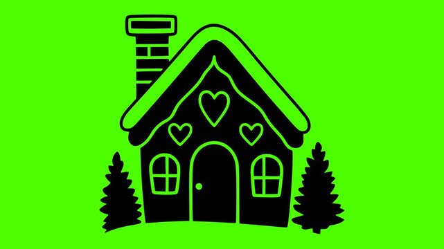 gingerbread illustration green silhouette screen logo video icon holiday outline christmas winter ginger house xmas decoration sweet celebration food shape frosting vector graphic background