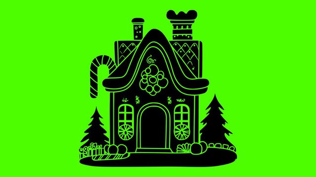 gingerbread illustration green silhouette screen logo video icon holiday outline christmas winter ginger house xmas decoration sweet celebration food shape frosting vector graphic background