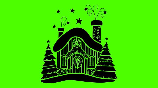 gingerbread illustration green silhouette screen logo video icon holiday outline christmas winter ginger house xmas decoration sweet celebration food shape frosting vector graphic background