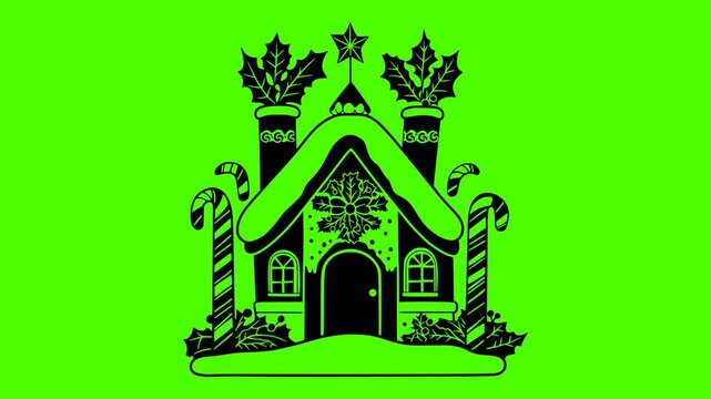 gingerbread illustration green silhouette screen logo video icon holiday outline christmas winter ginger house xmas decoration sweet celebration food shape frosting vector graphic background