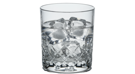flawless leaded crystal-cut lowball glass with premium gin and three square king ice cubes, hyper-sharp macro product shot isolated on white, conveying ultimate purity and luxury concept