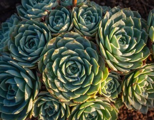Rosette Succulents in Botanical Brilliance: a lush collection of rosette succulents presents a captivating array of textures, patterns, and colors.