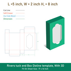 Rivers tuck end display box dieline template, With 3D Box, Vector File