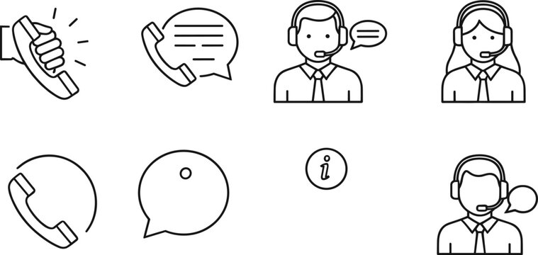 Customer Service Call Center and Support Outline Icon Set Vector
