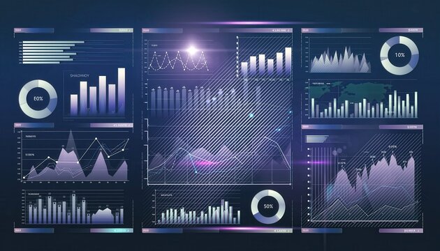 Dynamic Data: A captivating digital display showcases the power of information, filled with intricate charts and graphs that visualize complex data, against a striking backdrop of illuminated grids.