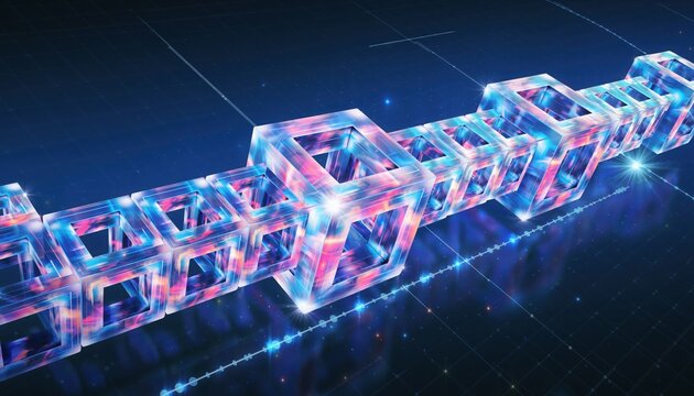 Illuminating Blockchain: This image portrays a vibrant and intricate blockchain composed of glowing, interconnected blocks, a visual representation of the digital future.