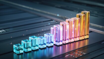 Growth graph in the data industry: A vibrant and colorful graphical representation of growth, with rising pillars signifying progress and expansion.