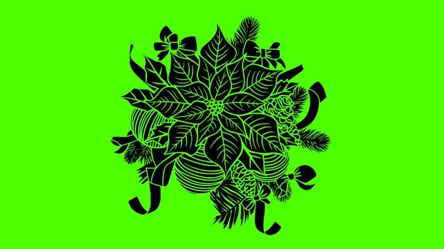poinsettia illustration green silhouette screen logo video icon wreath outline holiday winter decoration pine christmas branch decor celebration design shape for vector graphic background