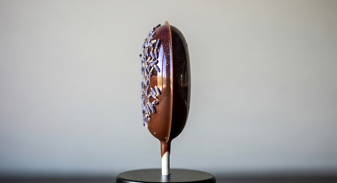 Chocolate Covered Dessert on a Stick with Lavender Sprinkles Displayed Artistically for Confectionary Delights