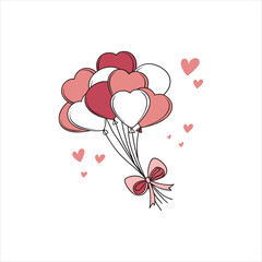 Heart Shaped Balloons with Pink Bow – Cute Valentine’s Day Illustration